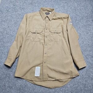 Bulwark FR Shirt Mens Beige 44-Reg Flame Resistant‎ Long Sleeve Button Up